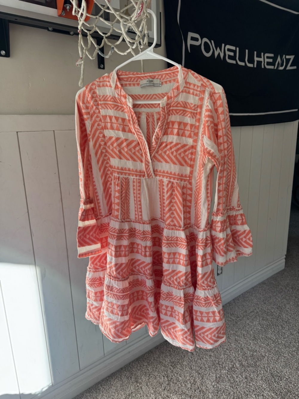 Devotion TWINS Coral and White Mini Dress with Geometric Print